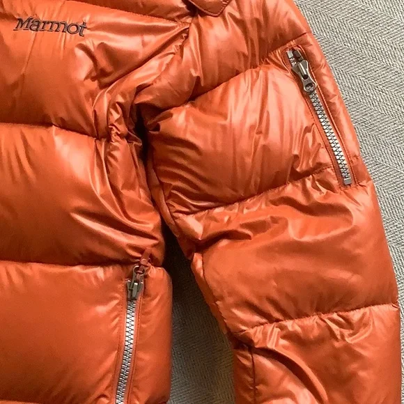 Men’s Medium Marmot Orange Down Puffer Jacket - Picture 5 of 12